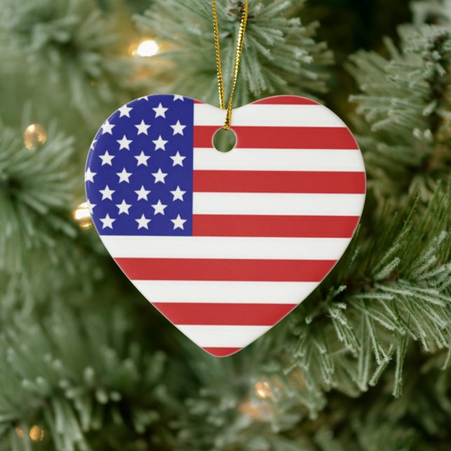 American Flag Heart Shaped Ceramic Ornament (Tree)