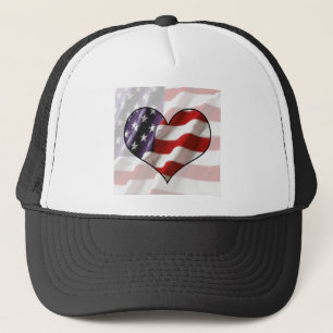 American Flag Heart Trucker Hat