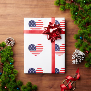 American Flag Heart Wrapping Paper