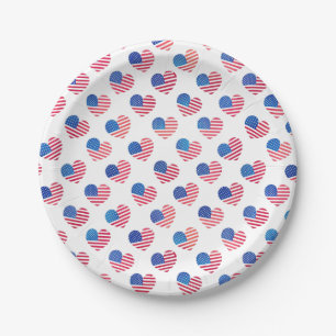 American Flag Hearts Red White Blue Stars Stripes  Paper Plate
