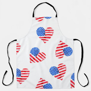 American Flag Hearts Watercolor Seamless. Apron