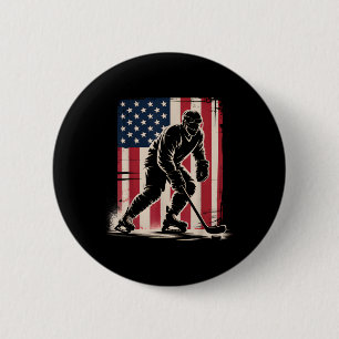 American Flag Hockey 4th Of July Hockey Lover Men 6 Cm Round Badge