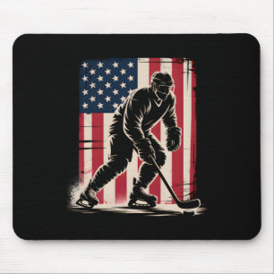 American Flag Hockey 4th Of July Hockey Lover Men Mouse Pad