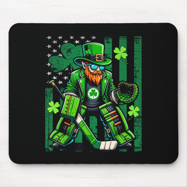 American Flag Hockey Goalie Saint Patrick&#39;s Da Mouse Pad (Front)