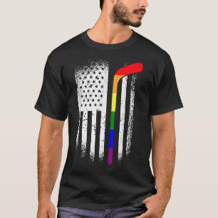 American Flag Hockey LGBT-Q Rainbow Gay Pride Ally T-Shirt