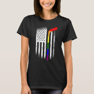 American Flag Hockey Lgbt Q Rainbow Gay Pride Ally T-Shirt