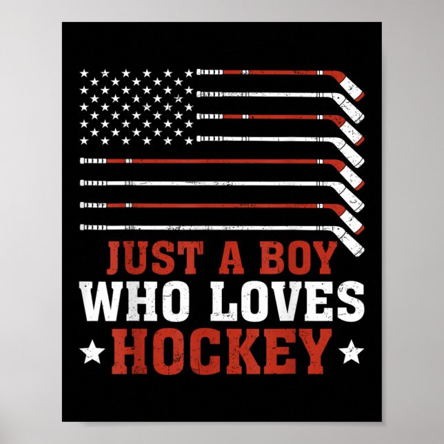 American Flag Hockey Lover Boys Kids Son Just A Bo Poster (Front)
