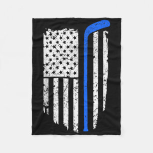 American Flag Hockey Patriotic Ice Hockey Player T Fleece Blanket