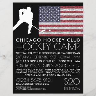 American Flag, Hockey Player, Camp Advertising  Flyer