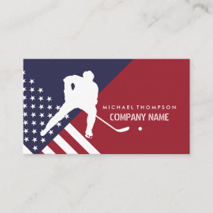 American Flag, Hockey Player, Hockey Coach Business Card