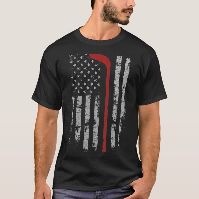 American Flag Hockey USA Patriotic Hockey Player M T-Shirt (Front)