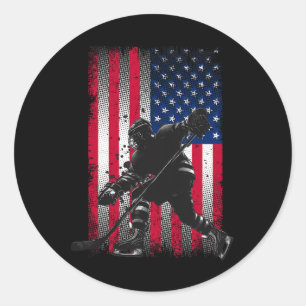 American Flag Hockey Women Kids Men Classic Round Sticker