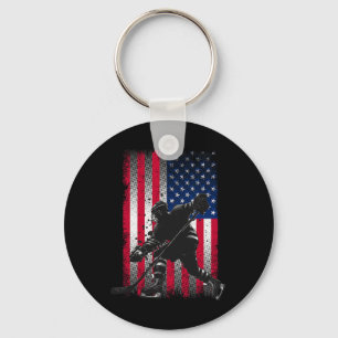 American Flag Hockey Women Kids Men Key Ring