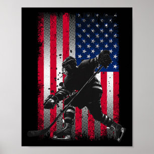 American Flag Hockey Women Kids Men  Poster