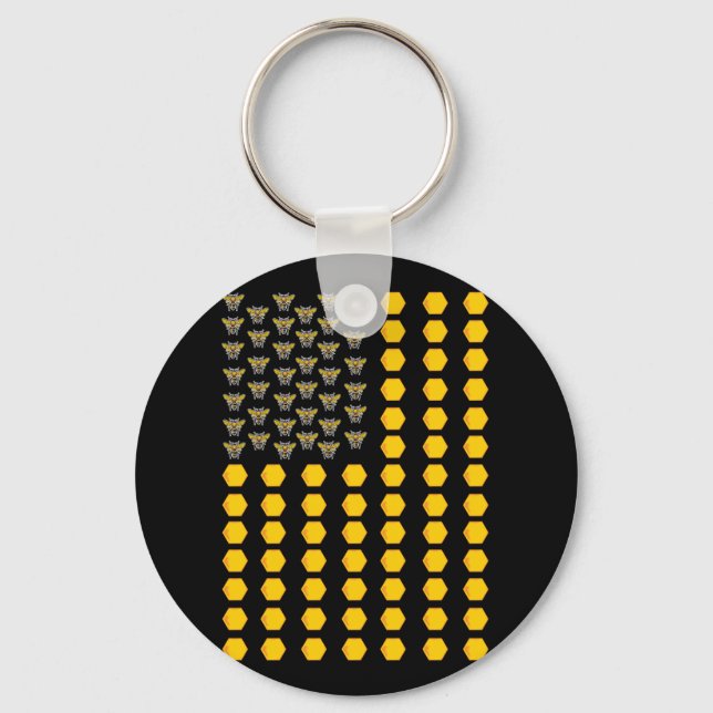 American Flag Honeycomb Honey Bee Beekeeper Key Ring (Front)
