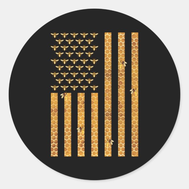American Flag Honeycomb Honey Bees Beekeeg Beekeep Classic Round Sticker (Front)