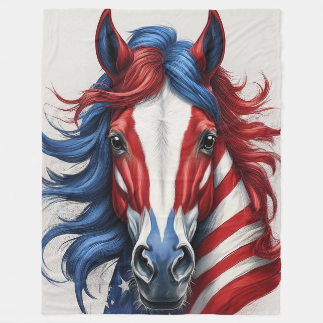 American Flag Horse  Fleece Blanket (Front)