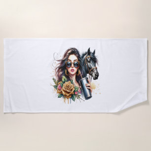 American Flag Horse Patriotic USA Beach Towel