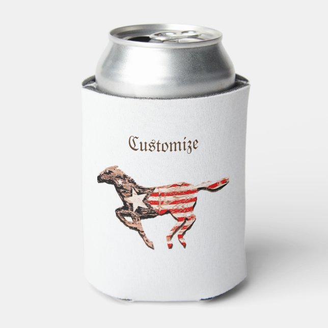 American Flag Horse Running Thunder_Cove Can Cooler (Can Front)
