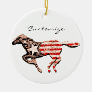 American Flag Horse Running Thunder_Cove Ceramic Ornament