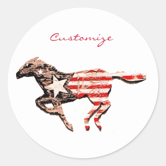American Flag Horse Running Thunder_Cove Classic Round Sticker (Front)