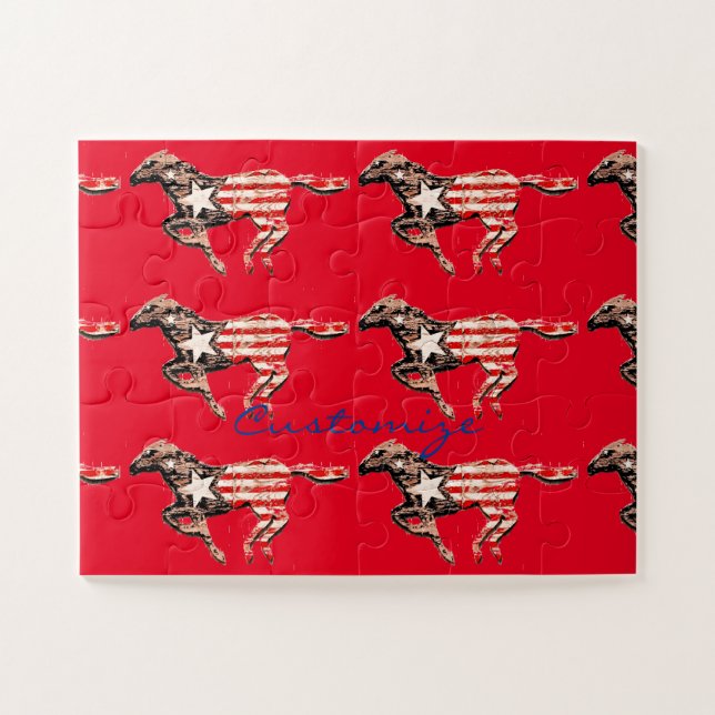 American Flag Horse Running Thunder_Cove Jigsaw Puzzle (Horizontal)