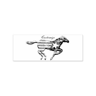 American Flag Horse Running Thunder_Cove Rubber Stamp