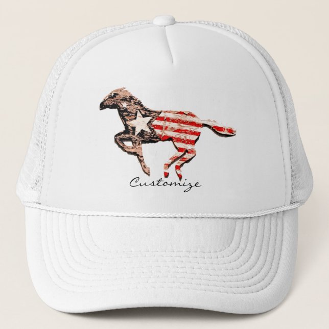 American Flag Horse Running Thunder_Cove Trucker Hat (Front)
