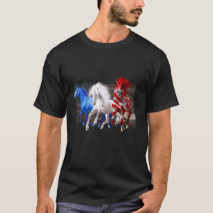 American Flag Horses Patriotic Red White Blue 4th T-Shirt