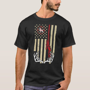 American Flag Hunting Deer Antlers With Rifle And  T-Shirt