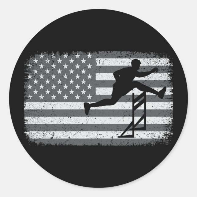 American Flag Hurdles Hurdling Hurdler Running Classic Round Sticker (Front)