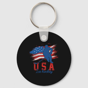 American Flag Ice Hockey 4th Of July Usa Support T Key Ring