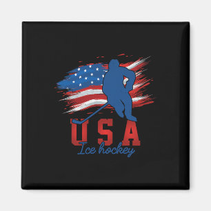 American Flag Ice Hockey 4th Of July Usa Support T Magnet