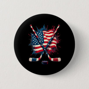 American Flag Ice Hockey 6 Cm Round Badge