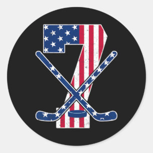 American Flag Ice Hockey Lover 7th Birthday Party Classic Round Sticker