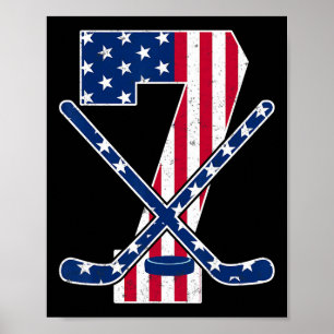 American Flag Ice Hockey Lover 7th Birthday Party Poster