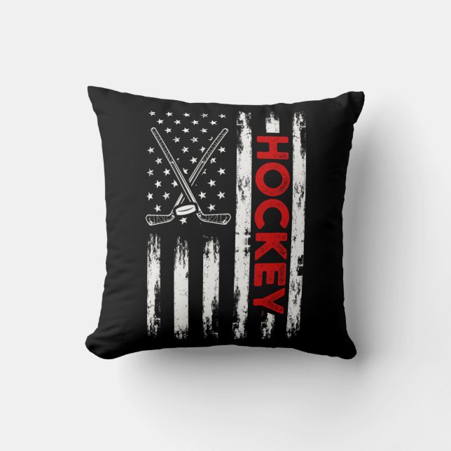 American Flag Ice Hockey Player USA 4th of July Cushion (Front)