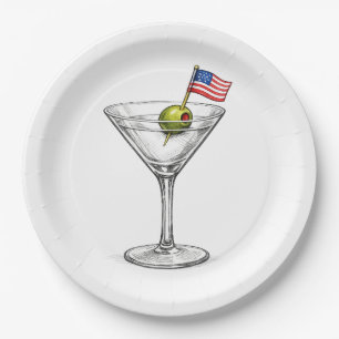 American Flag in a Martini Cocktail Paper Plate