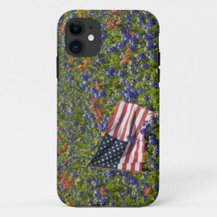 American Flag in field of Blue Bonnets, 2 iPhone 11 Case