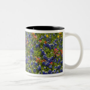 American Flag in field of Blue Bonnets, 2 Two-Tone Coffee Mug