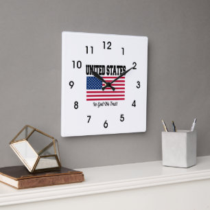 American flag, In God We Trust, Square Wall Clock