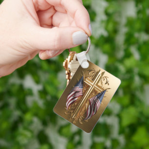 American Flag in Gold Cross #7 Key Ring