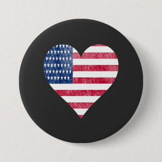 American flag in heart 7.5 cm round badge