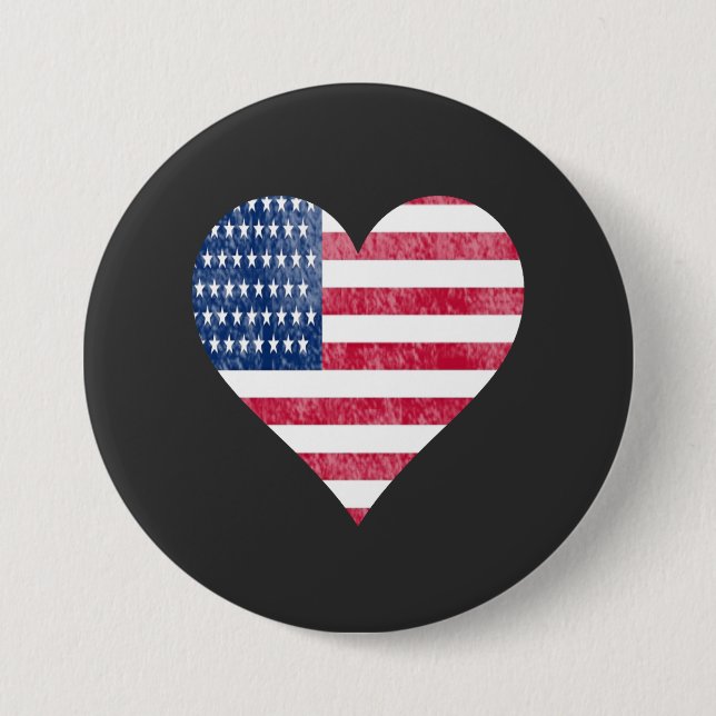 American flag in heart 7.5 cm round badge (Front)