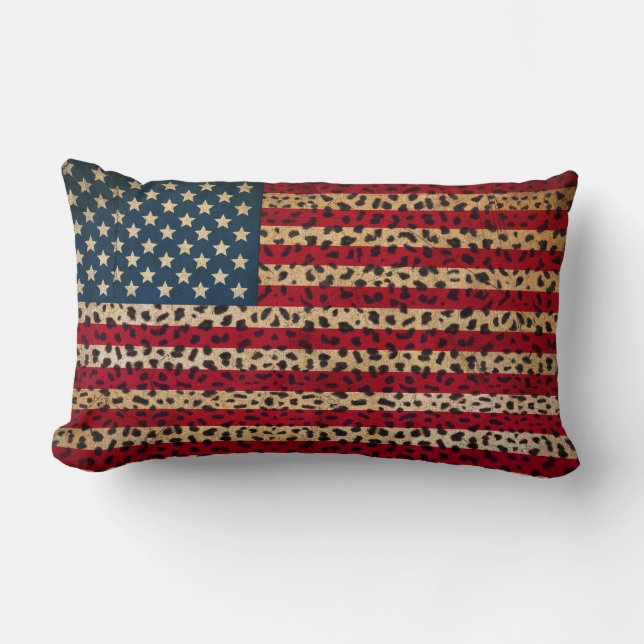 American Flag in Leopard Spot Print Design Lumbar Cushion (Front)