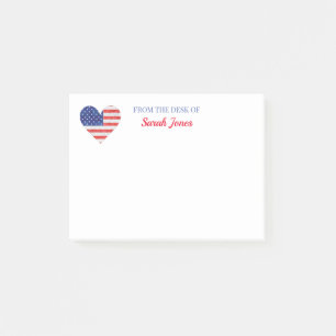 American Flag in Love Heart Patriotic Personalized Post-it Notes