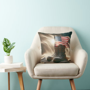 American Flag In Military Boots Cushion