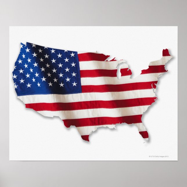 American flag in shape of United States Poster (Front)