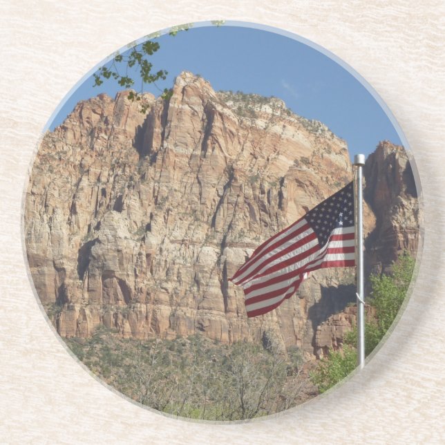 American Flag in Zion National Park I Coaster (Front)