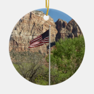 American Flag in Zion National Park II Ceramic Ornament